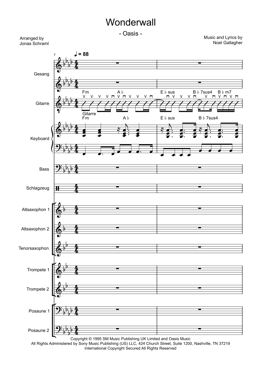 Wonderwall (arr. Jonas Schraml by Oasis Sheet Music for Jazz Ensemble ...