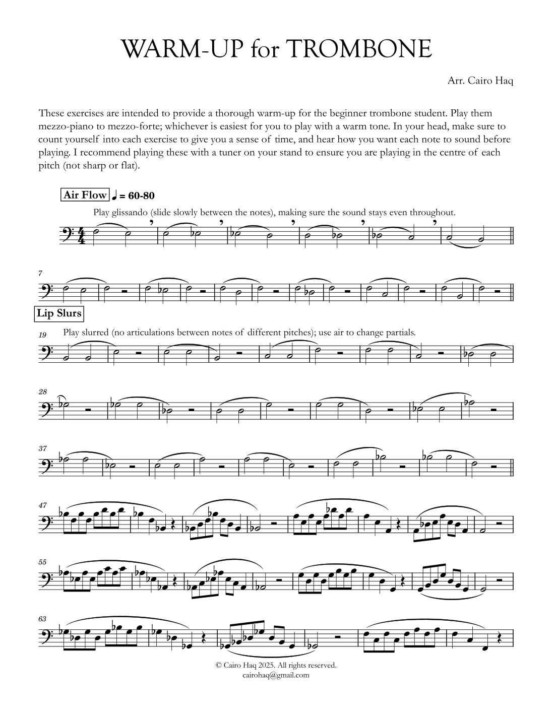 Beginner Trombone Warm-Up Routine by Cairo Haq Sheet Music for Theory ...
