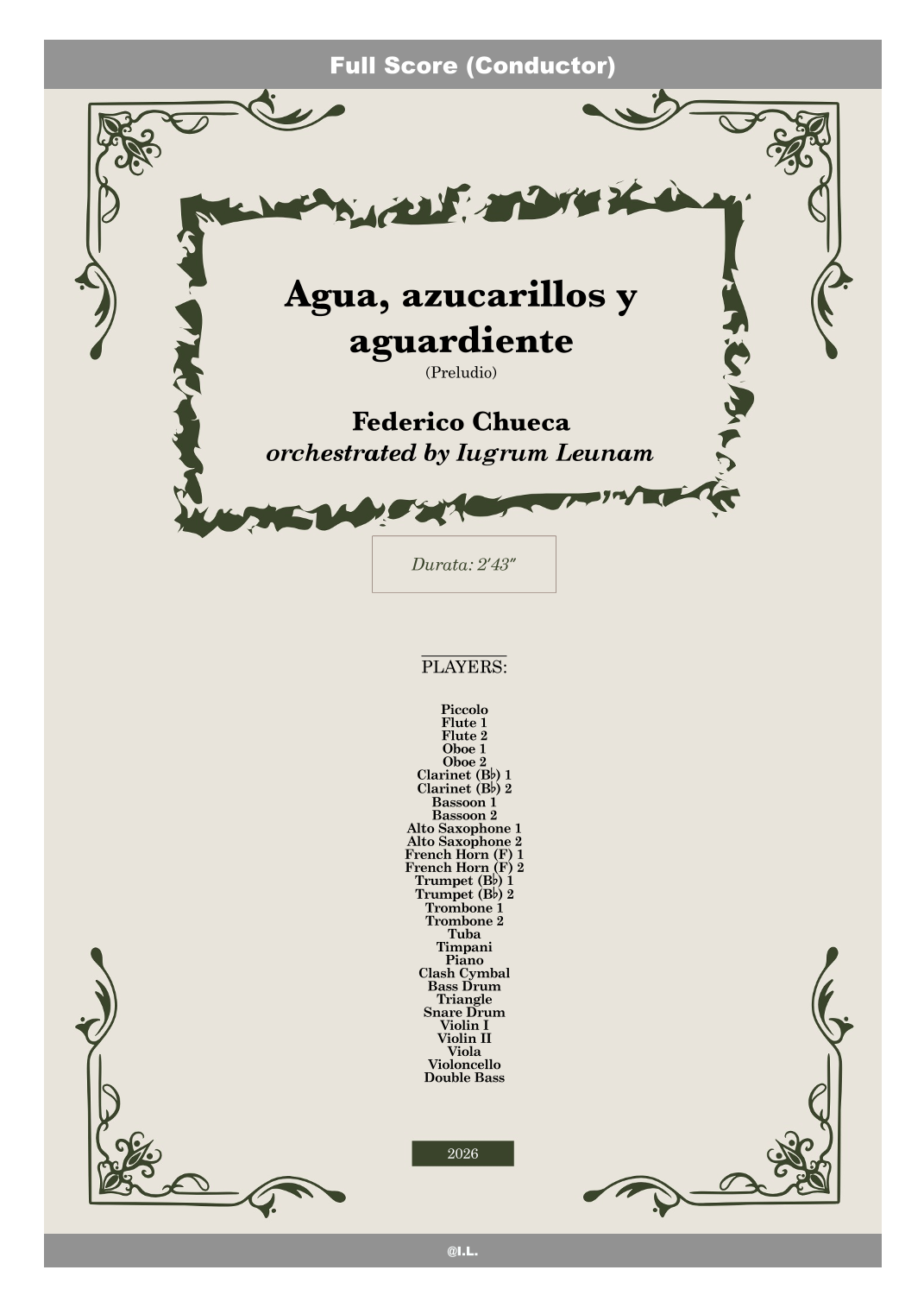 Agua, azucarillos y aguardiente - Preludio (arr. Iugrum Leunam) by Federico Chueca 管弦乐团 - 预览