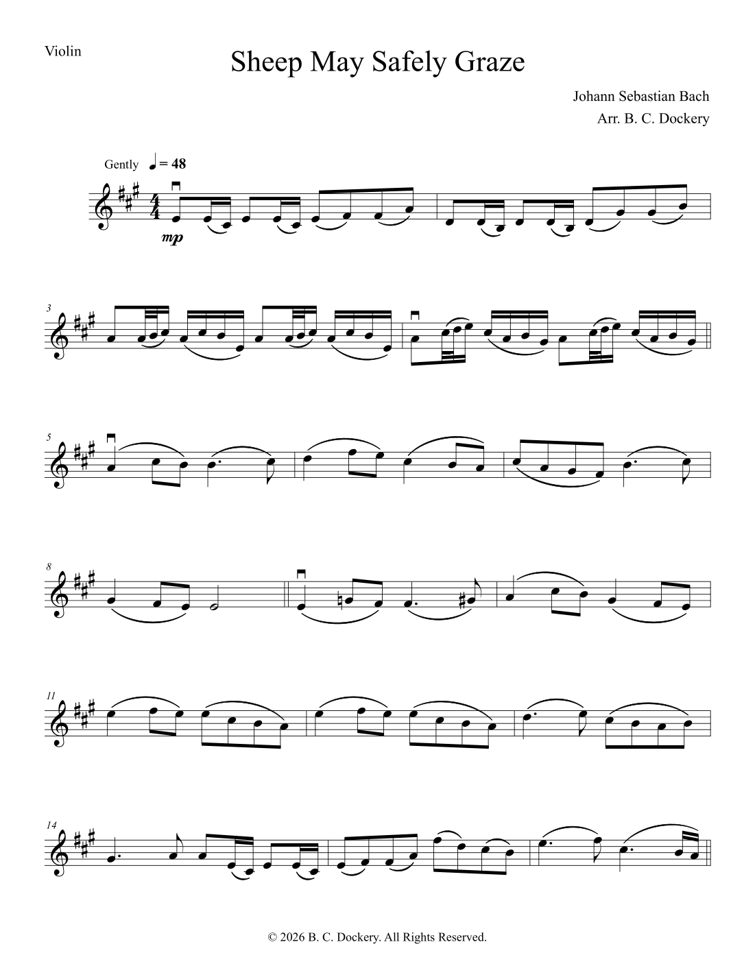 Sheep May Safely Graze (Violin Solo) by Johann Sebastian Bach Sheet ...