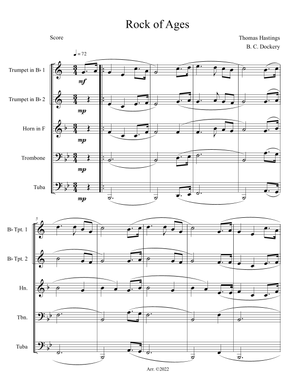 Rock of Ages (Brass Quintet) (arr. B. C. Dockery) Digital Sheet Music