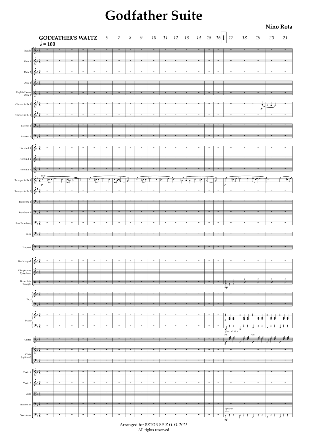 《教父》组曲 Godfather Suite for Full Orchestra with opt. mixed choir (arr. Michal Worek) by Nino Rota 管弦乐团 - 预览