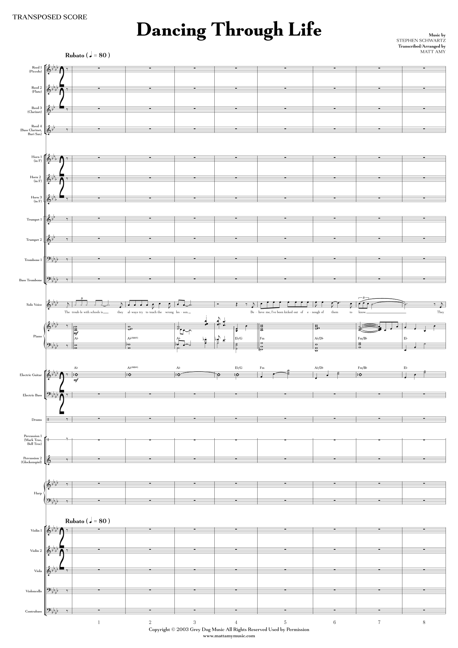 Dancing Through Life (arr. Matt Amy) by Stephen Schwartz Full Orchestra