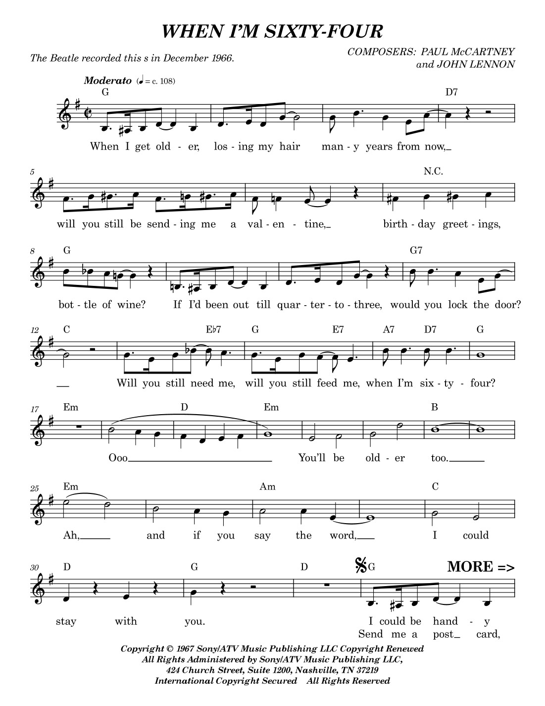 When I'm Sixty-Four [Jazz version] by The Beatles Sheet Music for
