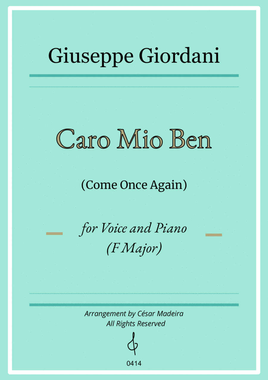 Caro Mio Ben Once Again) F Major for Voice and Piano (Full