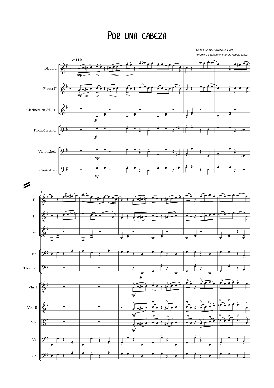 Por una cabeza - 仅总谱 (arr. Mariela Acosta Liuzzi) by Carlos Gardel 管弦乐团 - 预览