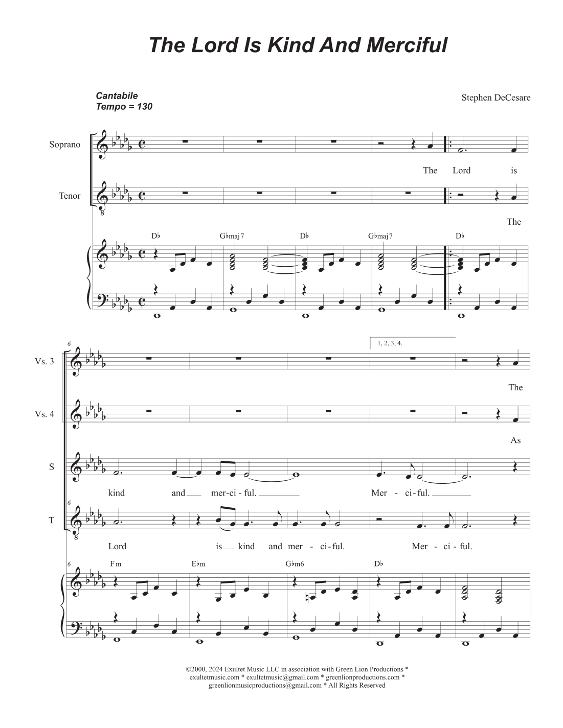 The Lord Is Kind And Merciful (2-part choir - (Soprano and Tenor) Digital Sheet Music
