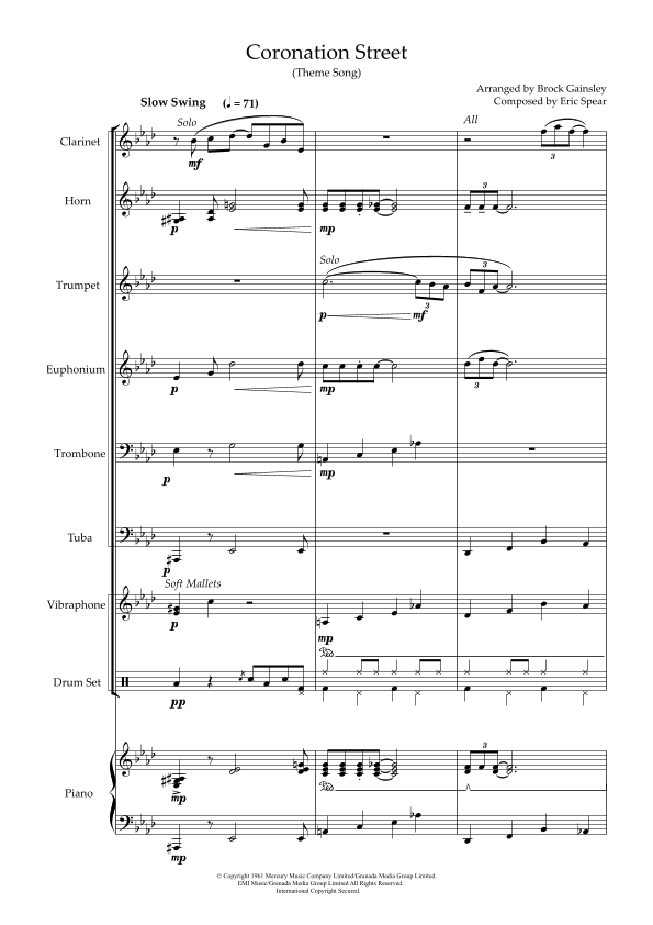 Coronation Street Sheet Music Eric Spear Performance Ensemble