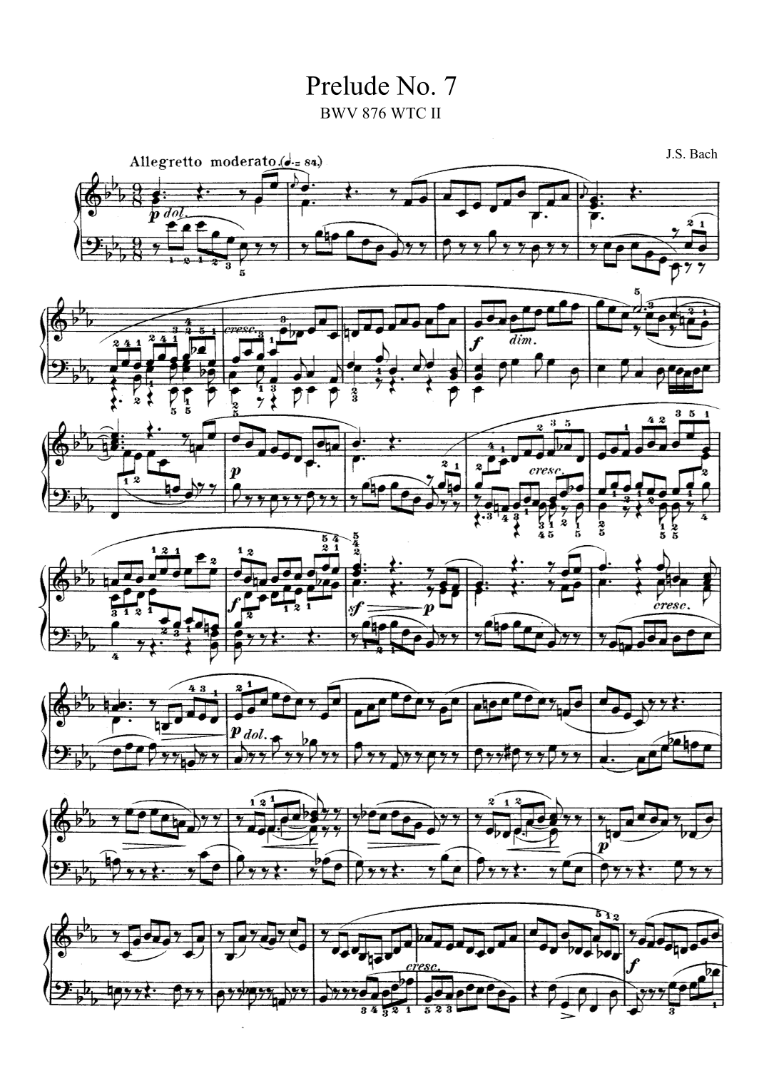 Bach Prelude and Fugue No. 7 BWV 876 in E-flat Major The Well-Tempered ...