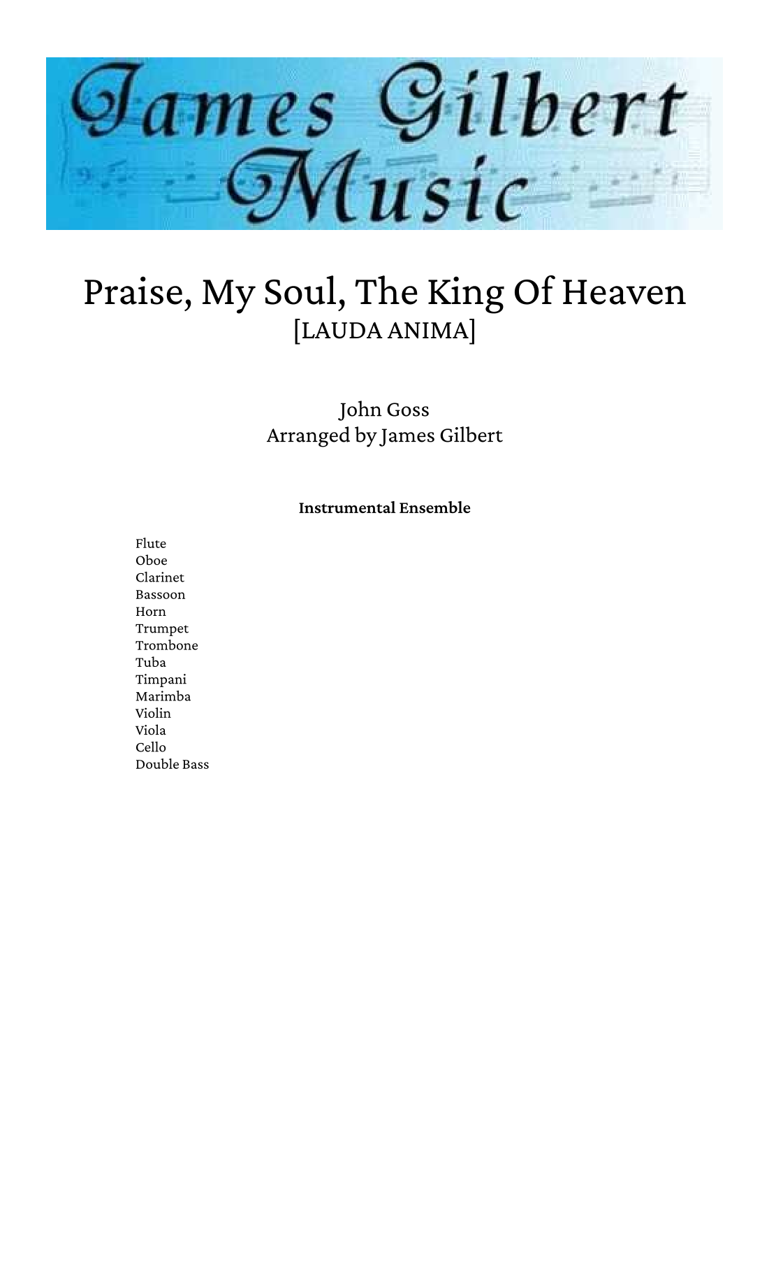 Praise, My Soul, The King Of Heaven [LAUDA ANIMA] (arr. James Gilbert) by John Goss Full Orchestra