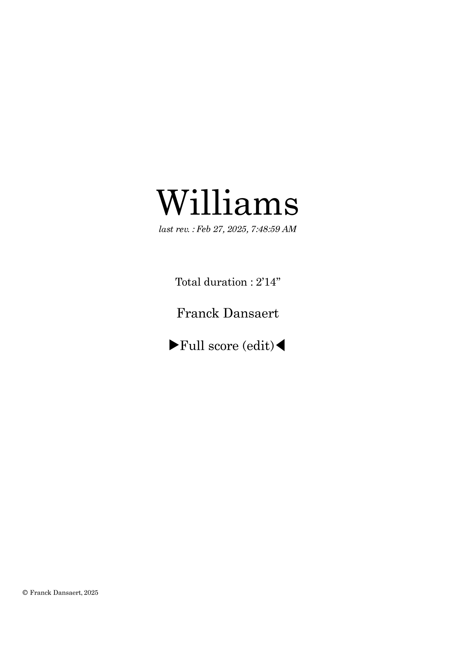 Williams - Score Only by Franck Dansaert Full Orchestra
