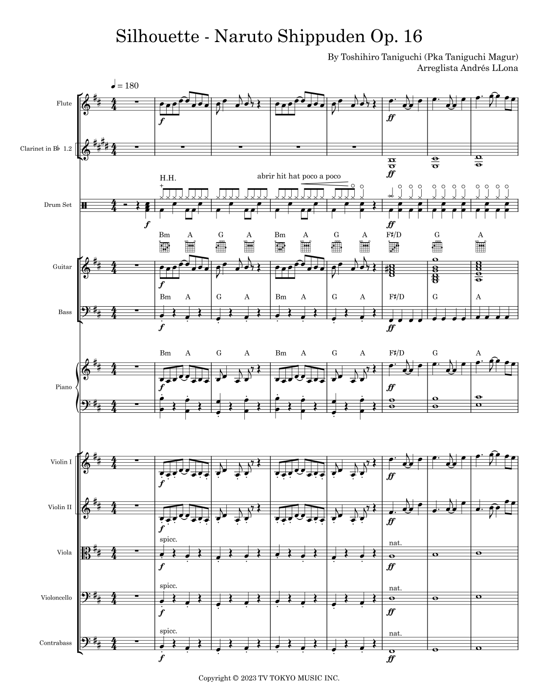 Silhouette (arr. Andrés LLona) by KANA-BOON Full Orchestra (管弦乐团) - 预览