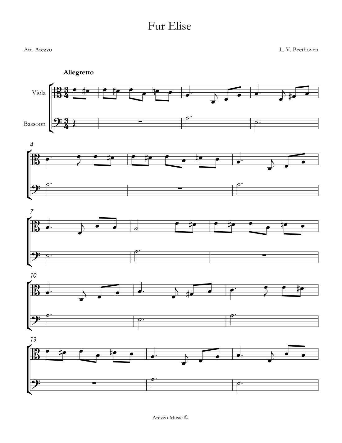 fur elise viola and bassoon sheet music (arr. Arezzo Music) por L. v ...