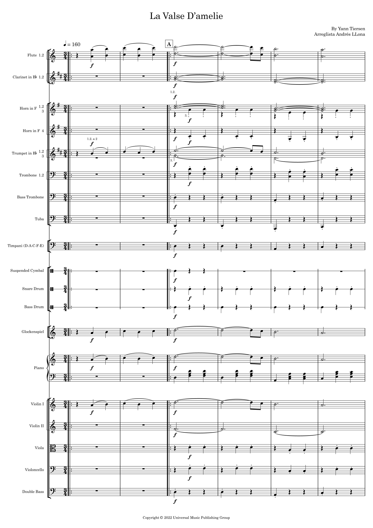 La Valse D'amelie - Version Orchestre (arr. Andrés LLona) by Yann Tiersen 管弦乐团 - 预览