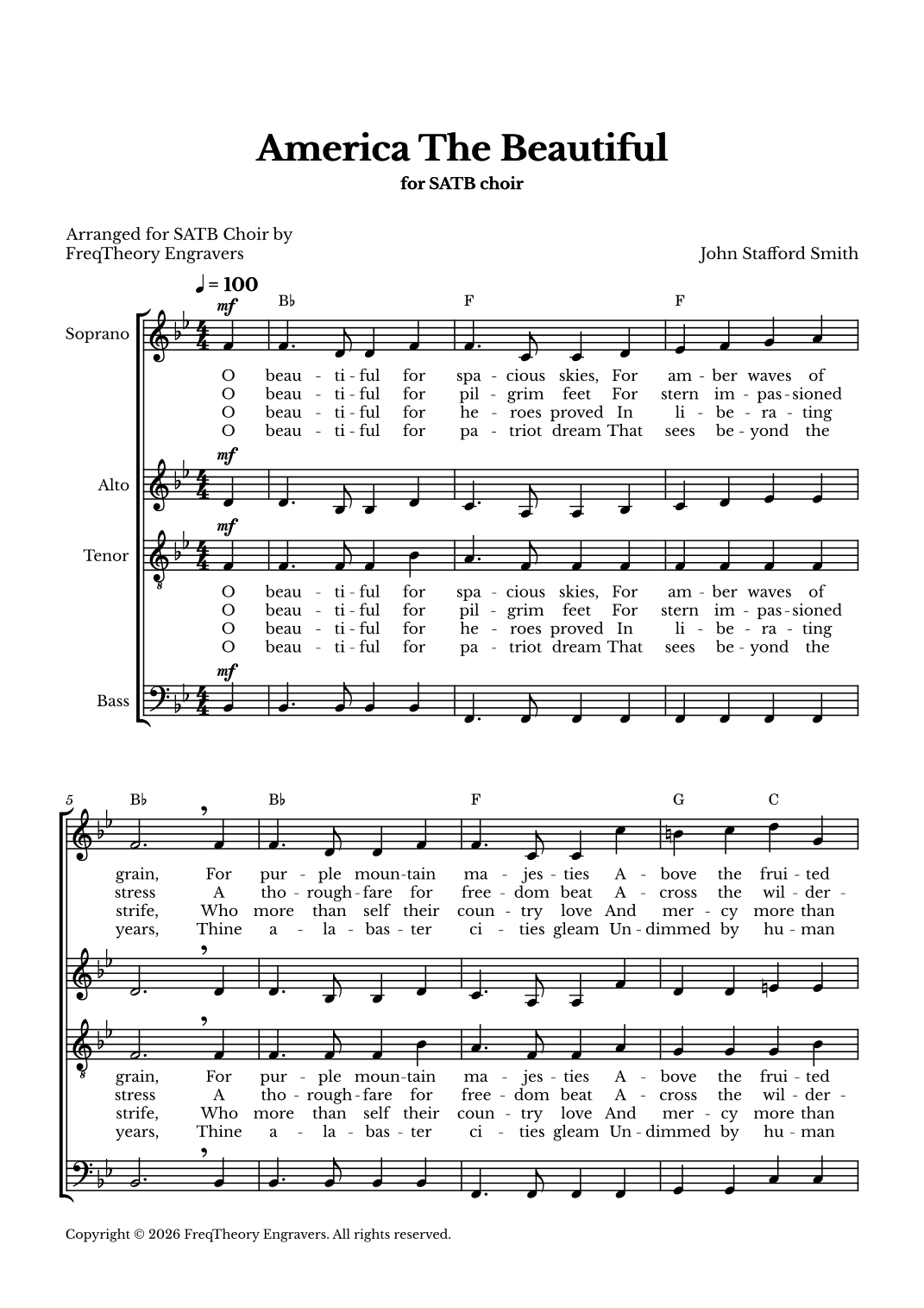 America The Beautiful - For SATB Choir by Samuel A. Ward Sheet Music ...