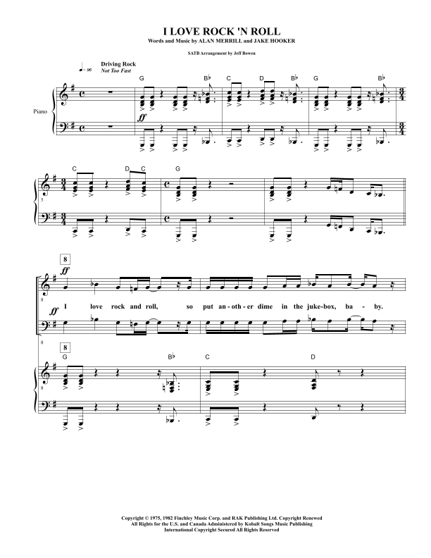 I Love Rock 'n Roll (arr. Jeffrey Bowen) Digital Sheet Music