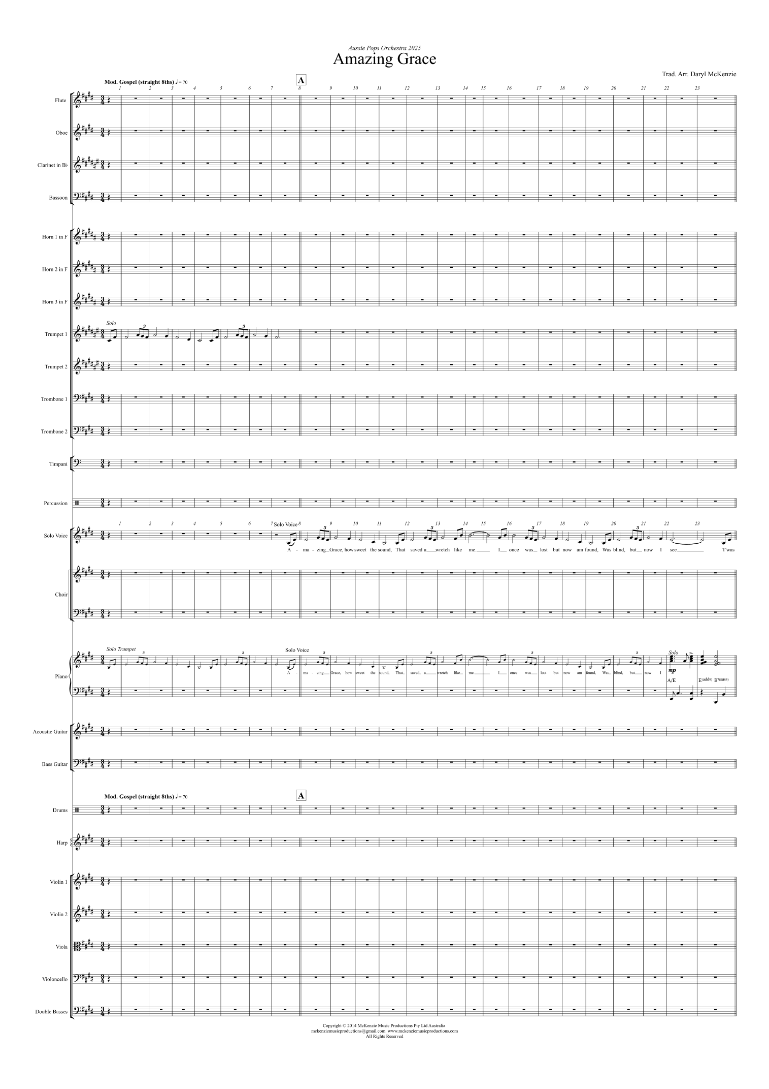 Amazing Grace – Female Vocal with Small (Studio) Orchestra and Choir (arr. Daryl McKenzie) by Traditional Full Orchestra