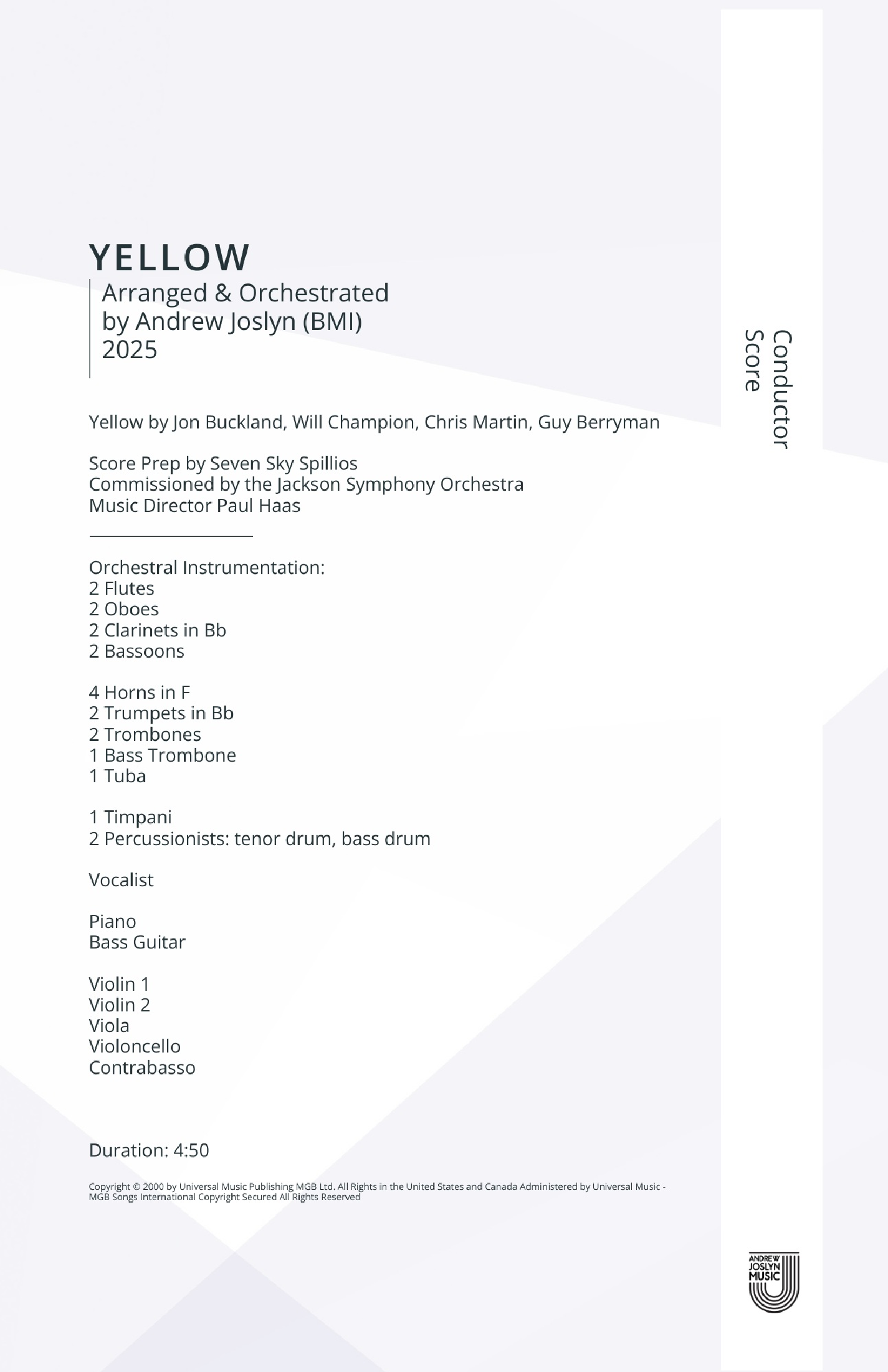 Yellow (arr. Andrew Joslyn) by Coldplay 管弦乐团 - 预览