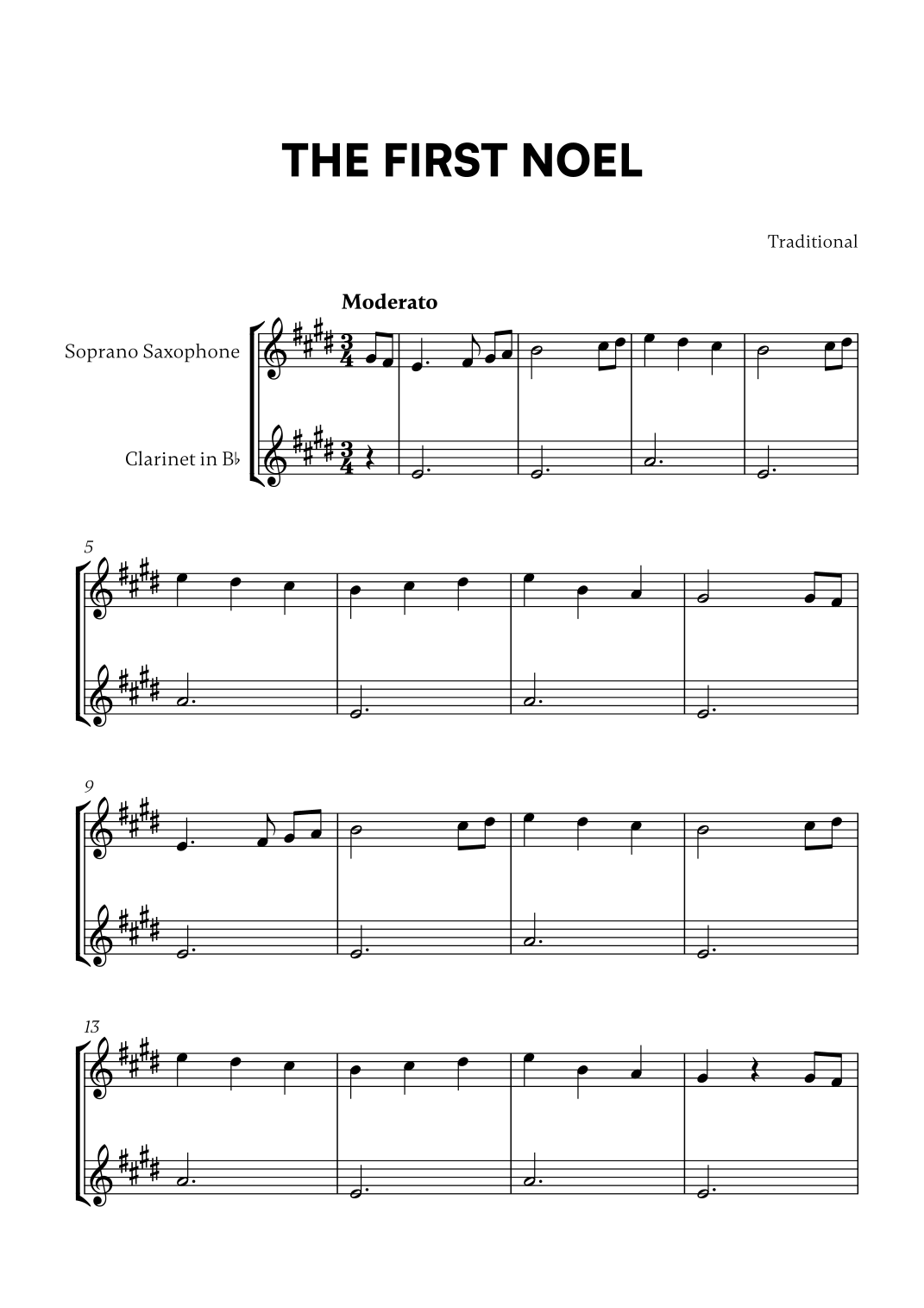 The First Noel (for Soprano Saxophone and Clarinet) (arr. Cadenza Editions) Partituras Digitales