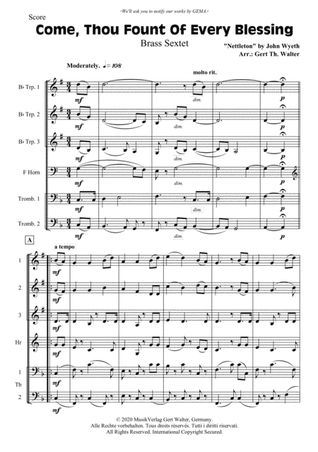 Come, Thou Fount Of Every Blessing (arr. Gert Th. Walter) Digital Sheet Music