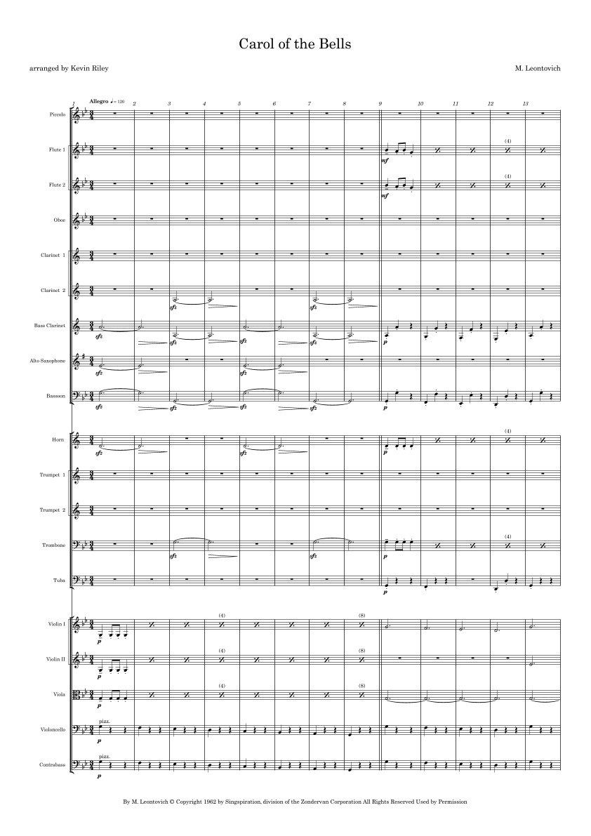 The Bell Carol (arr. Kevin Riley) by M. Leontovich Full Orchestra