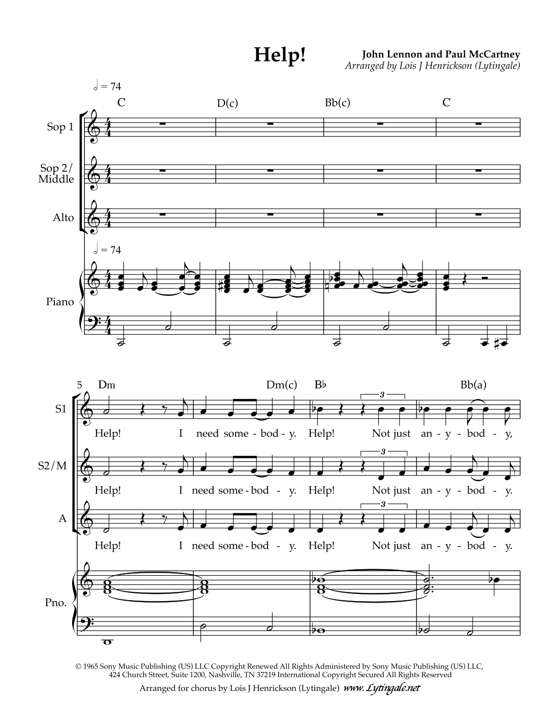 Help! ) by The Beatles Sheet Music for SSA Choir (arr. Lois J ...