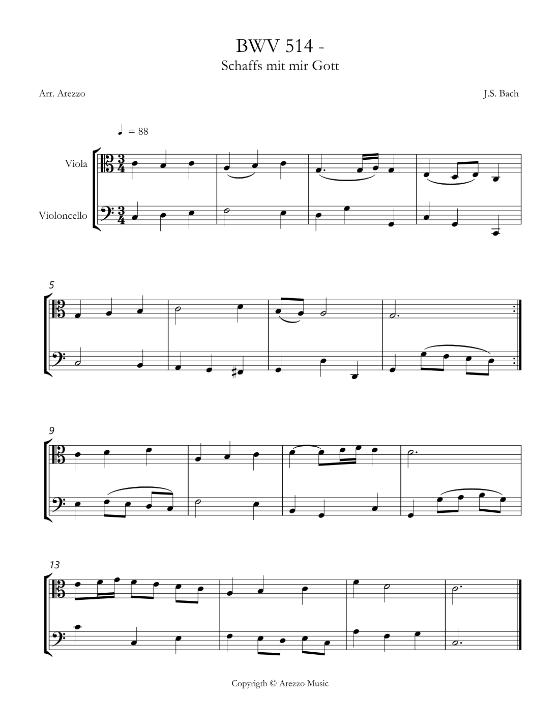Bach – BWV 514 Schaffs mit mir, Gott | Viola and Cello Sheet Music (arr ...