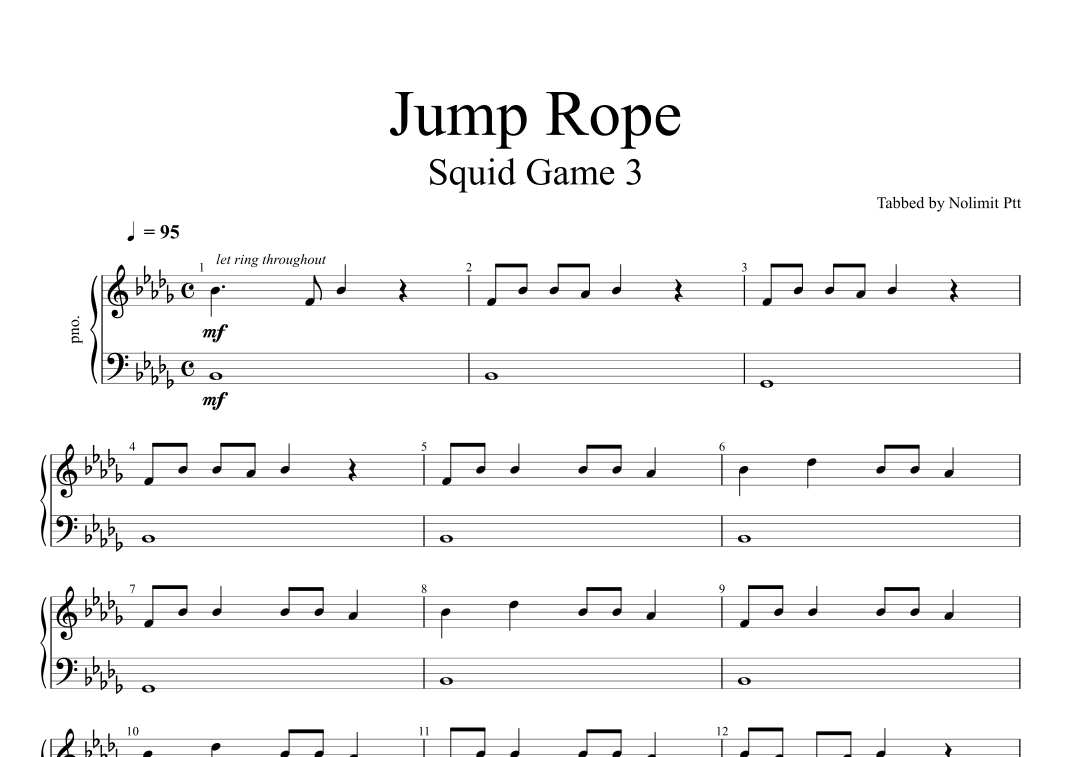 Jump Rope Score Sheets Jump Rope song by Sqüid Game 3 Sheet Music for Piano Solo at Sheet ...