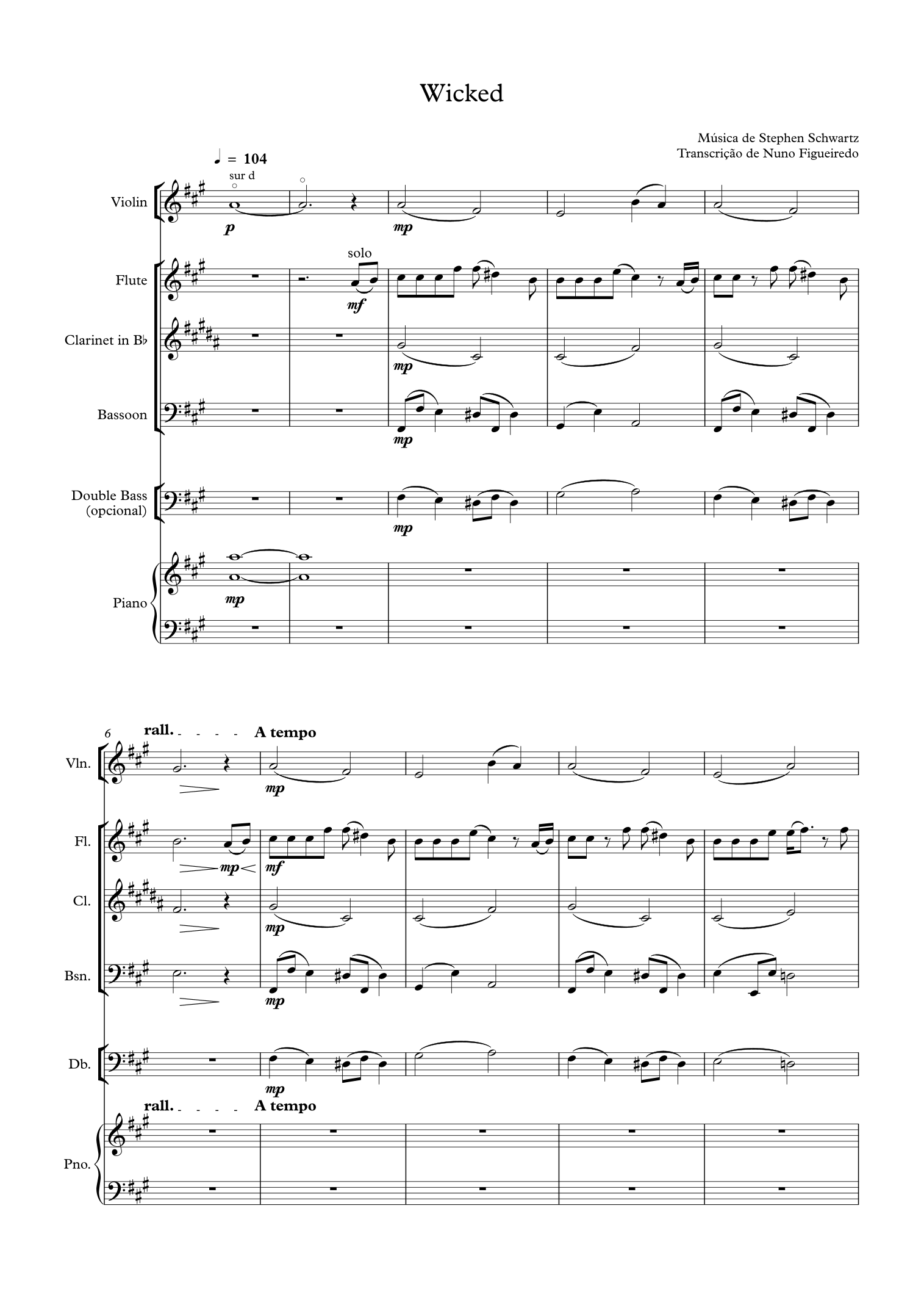 WICKED The Musical by Nuno Figueiredo Sheet Music for Performance ...