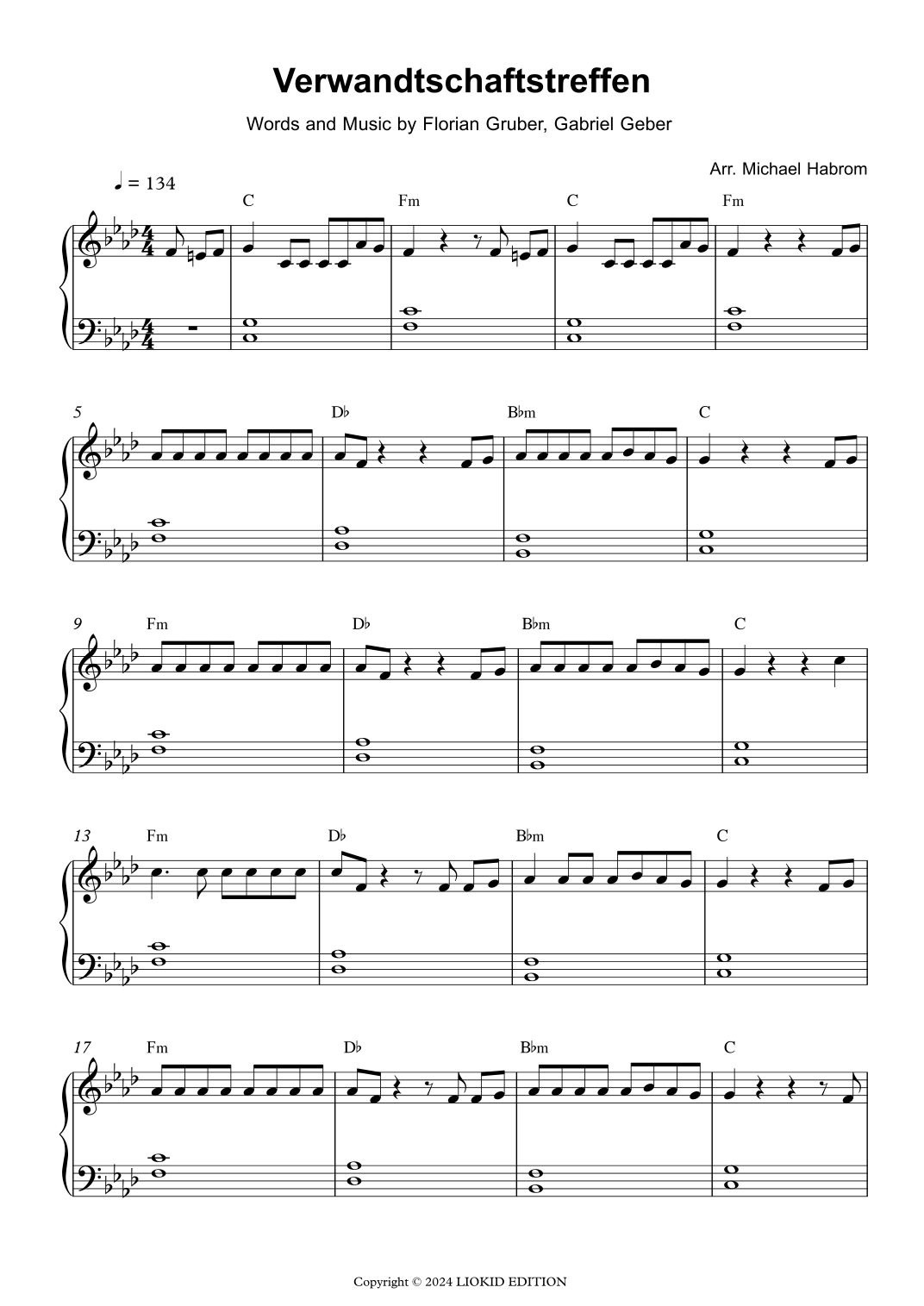 Verwandtschaftstreffen by Rian Sheet Music for Easy Piano (arr