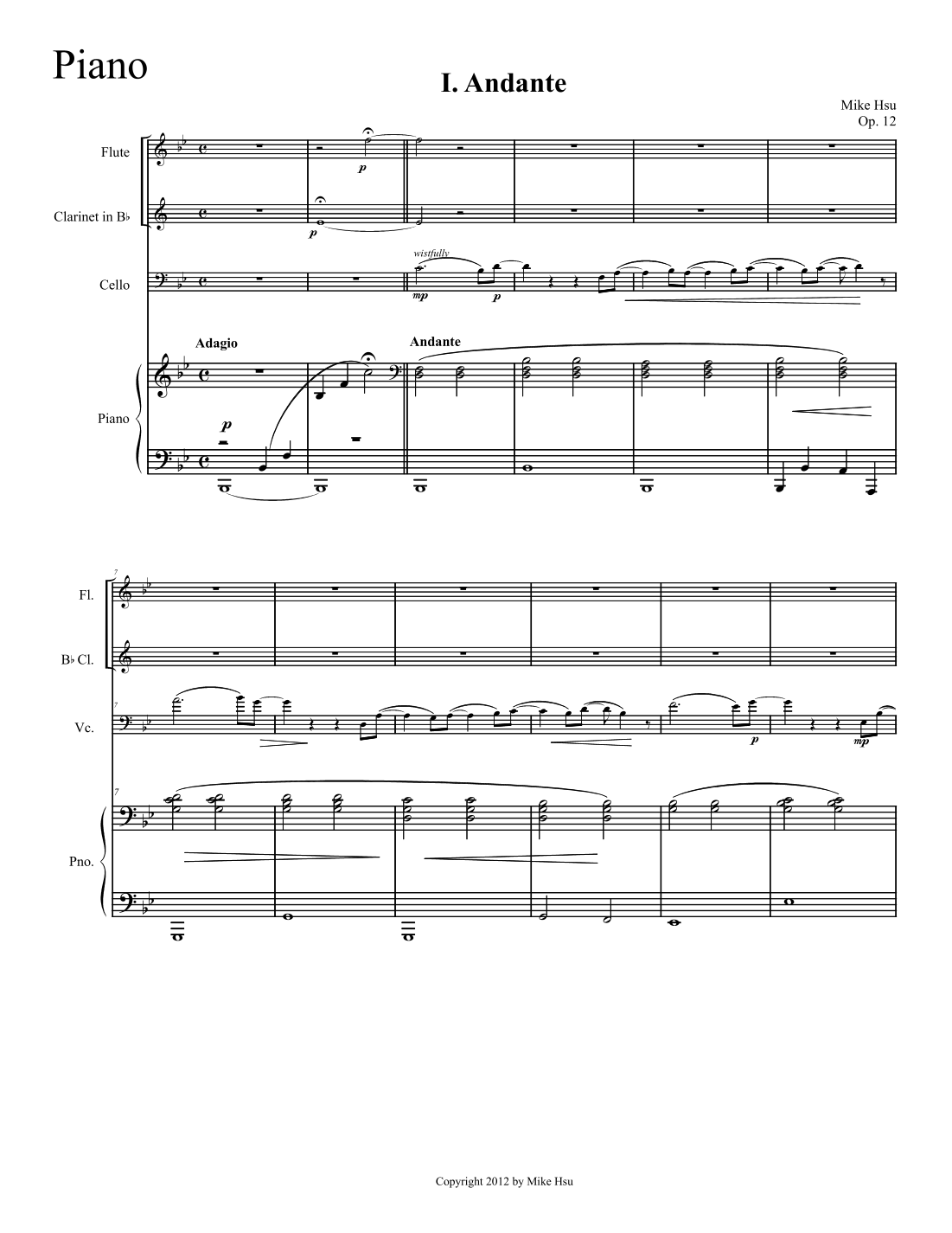 Andante & Allegro: I. Andante by Mike Hsu Sheet Music for Performance ...