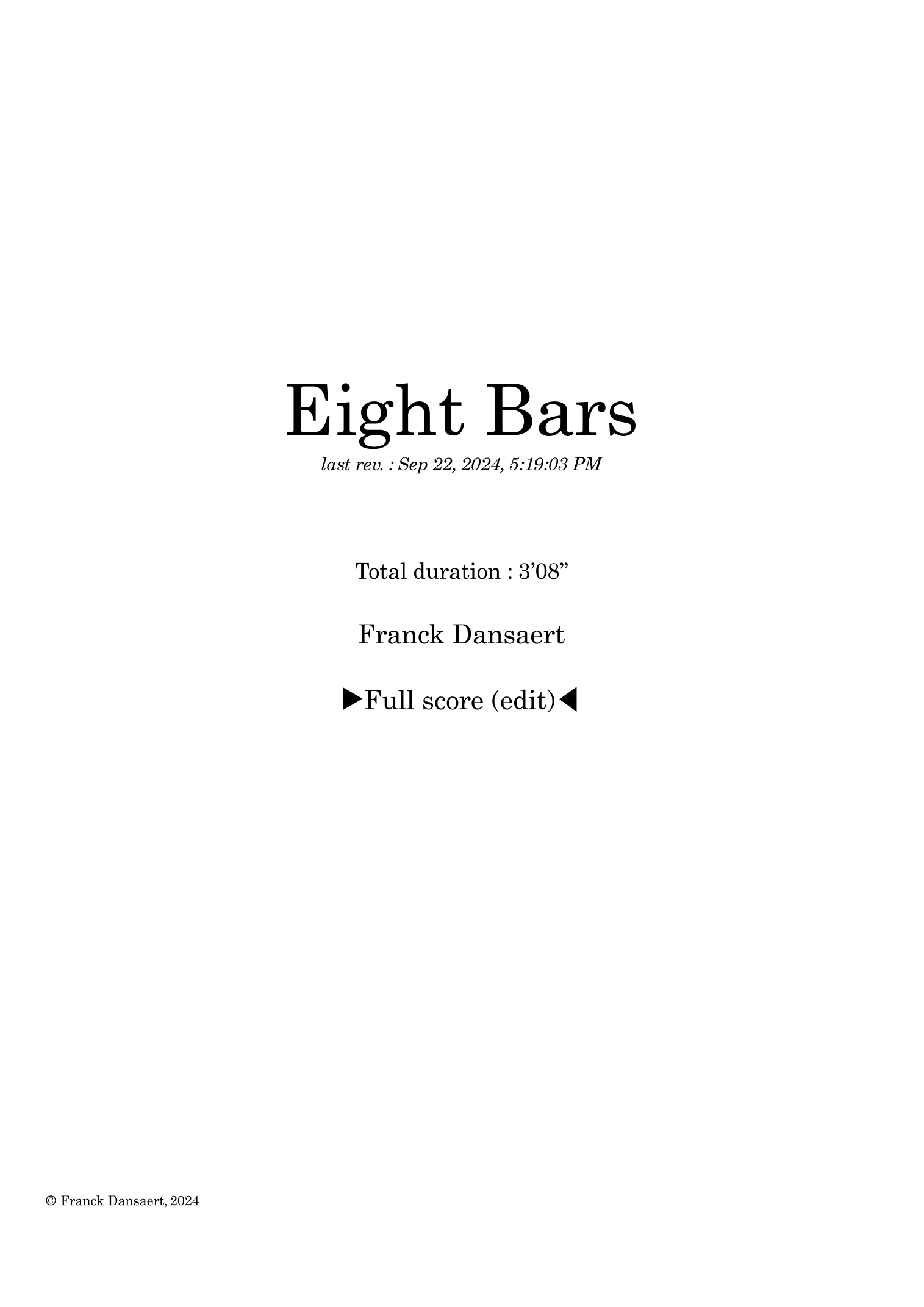 【弗兰克·丹萨特《八小节》管弦乐总谱】Eight Bars - Score Only by Franck Dansaert Full Orchestra PDF乐谱下载