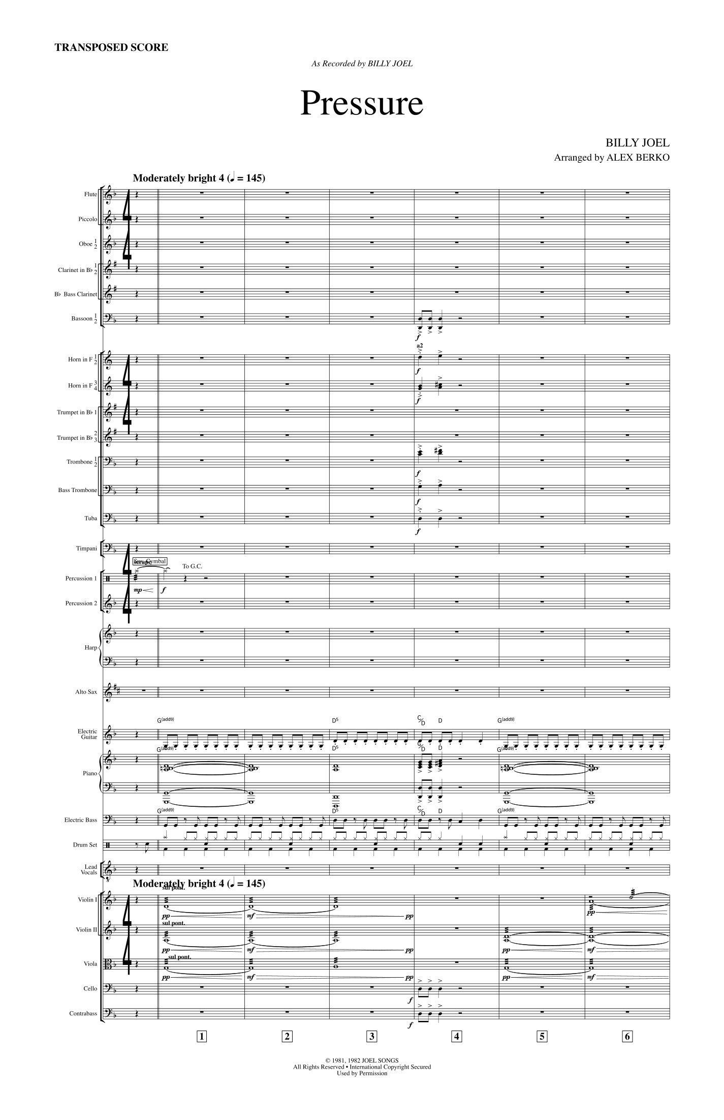 Pressure (arr. Alex Berko) by Billy Joel Full Orchestra