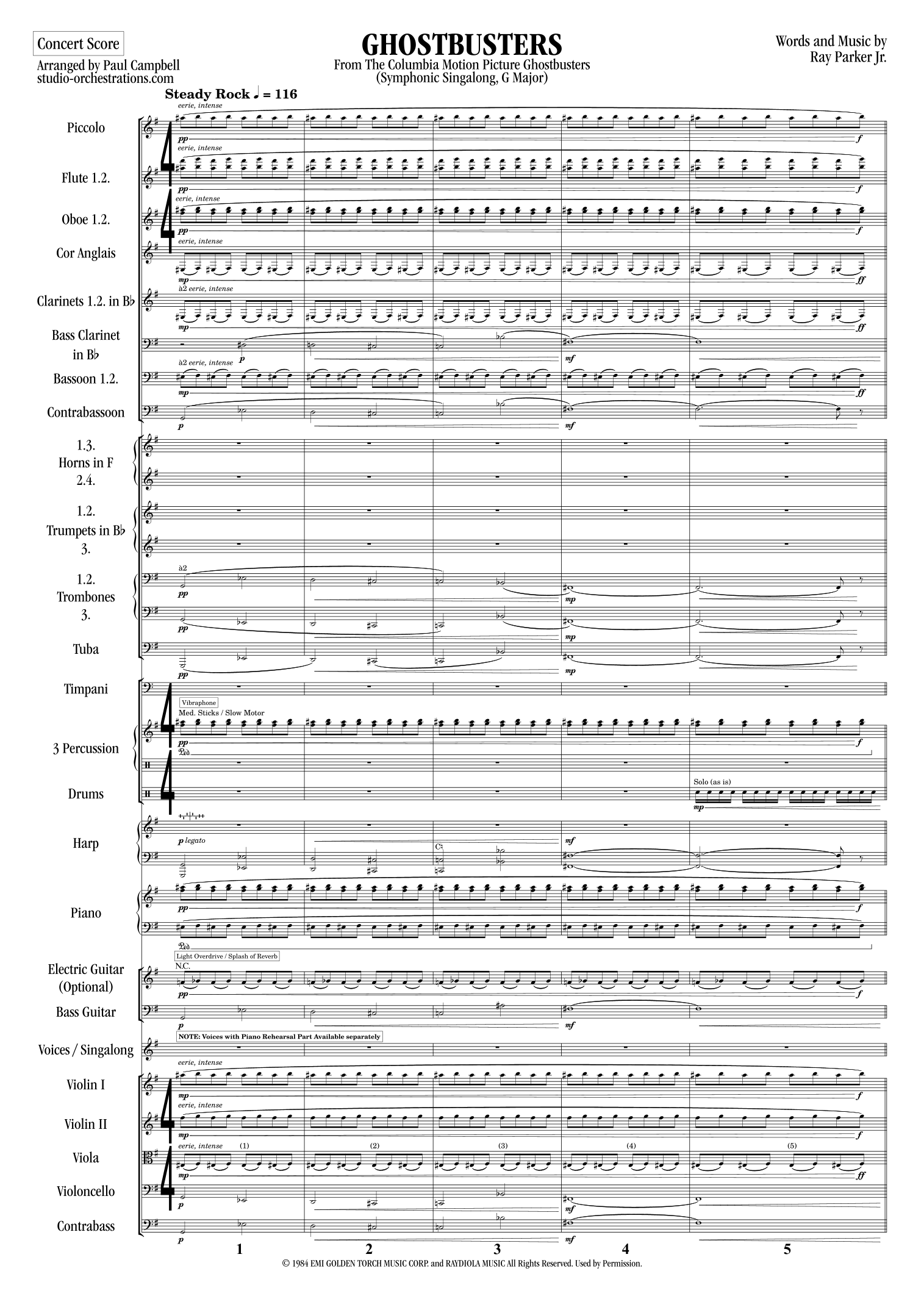 Ghostbusters (arr. Paul Campbell / Studio Orchestrations) by Ray Parker, Jr. Full Orchestra (《捉鬼敢死队》管弦乐全编制) - 预览