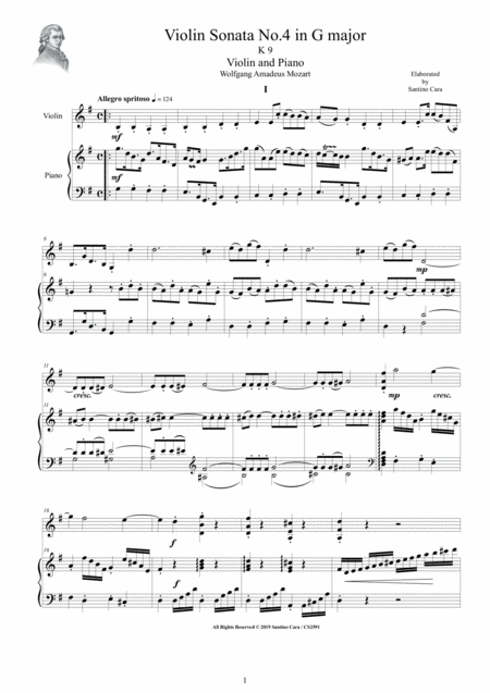 Mozart Violin Sonata No 4 In G Major KV 9 For Violin And Piano Mozart Violin Sonata No 4 In G Major KV 9 For Violin And Piano