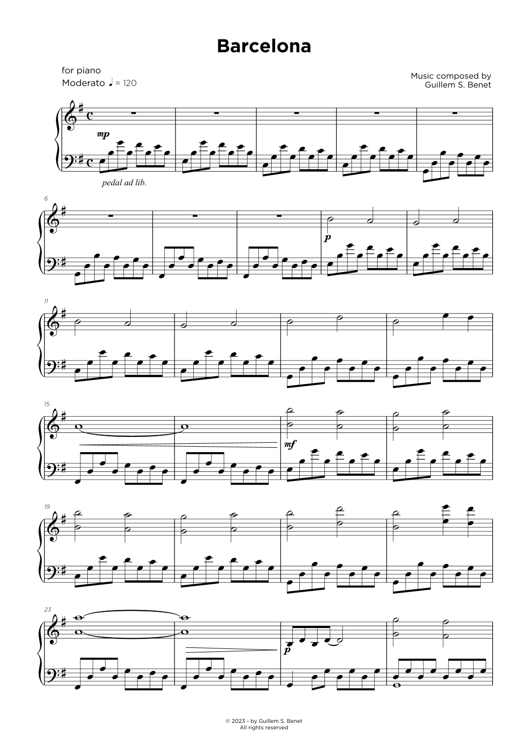 Barcelona by Guillem S. Benet Sheet Music for Piano Solo at Sheet Music ...