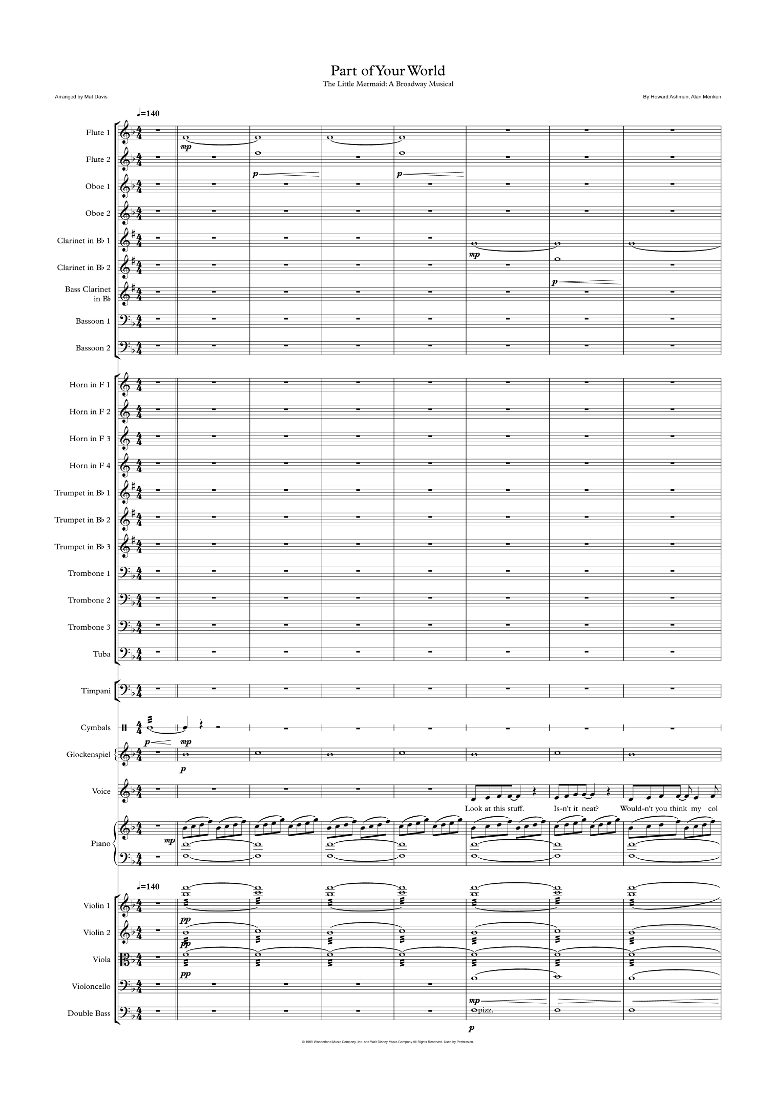 Part Of Your World (arr. Mat Davis) by Howard Ashman Full Orchestra