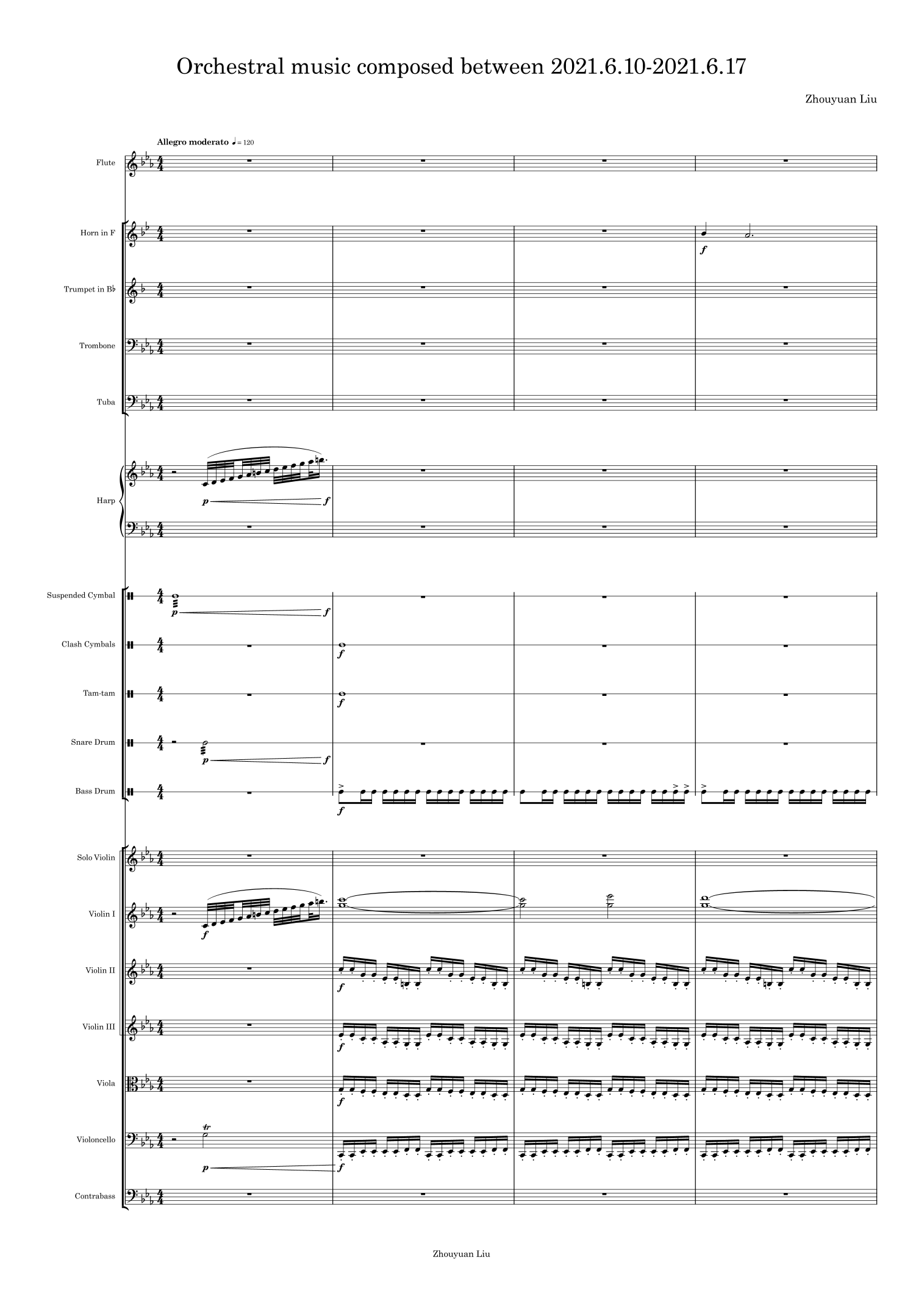 Orchestral music composed between 2021.6.10-2021.6.17 (A3 Complete score and B4 Parts) by Zhouyuan Liu Full Orchestra