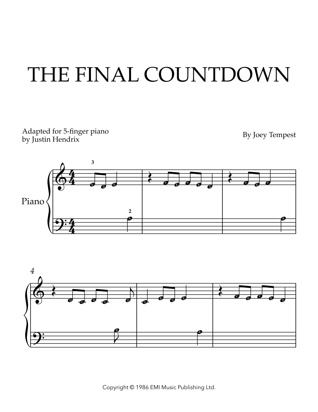 Final Countdown (arr. Justin Hendrix) by Europe Sheet Music for Easy ...