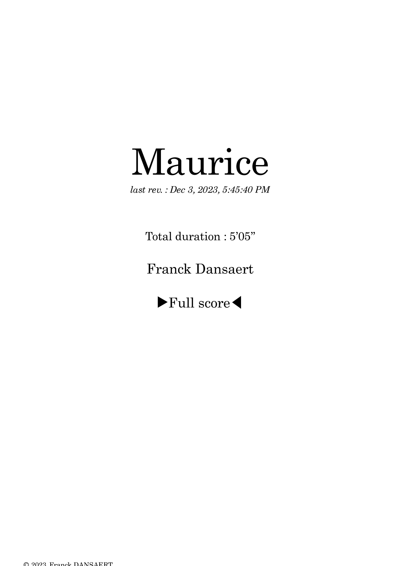 Maurice - Score Only by Franck Dansaert Full Orchestra