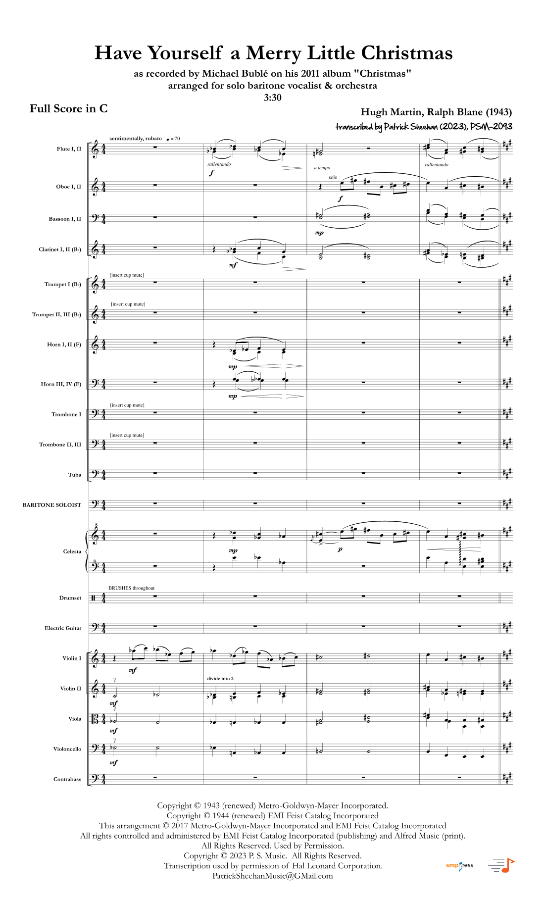 Have Yourself A Merry Little Christmas (arr. Patrick Sheehan) by Barry Manilow Full Orchestra