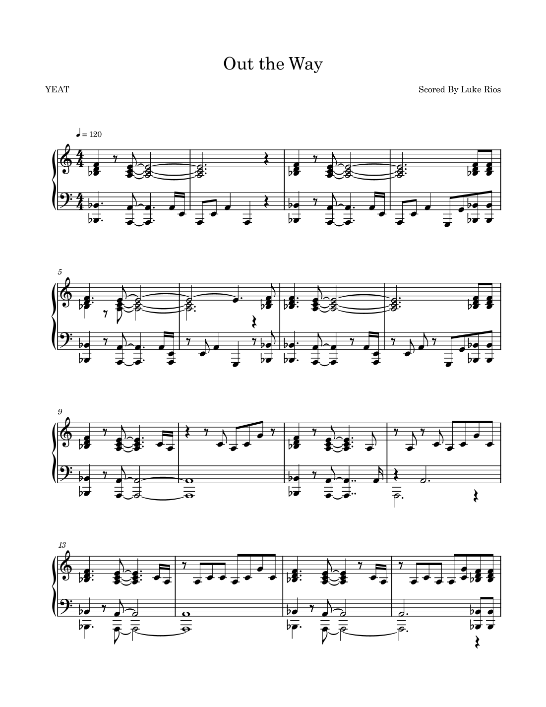 Luke Rios Out The Way (arr. Luke Rios) by Yeat Sheet Music for Easy Piano at ...