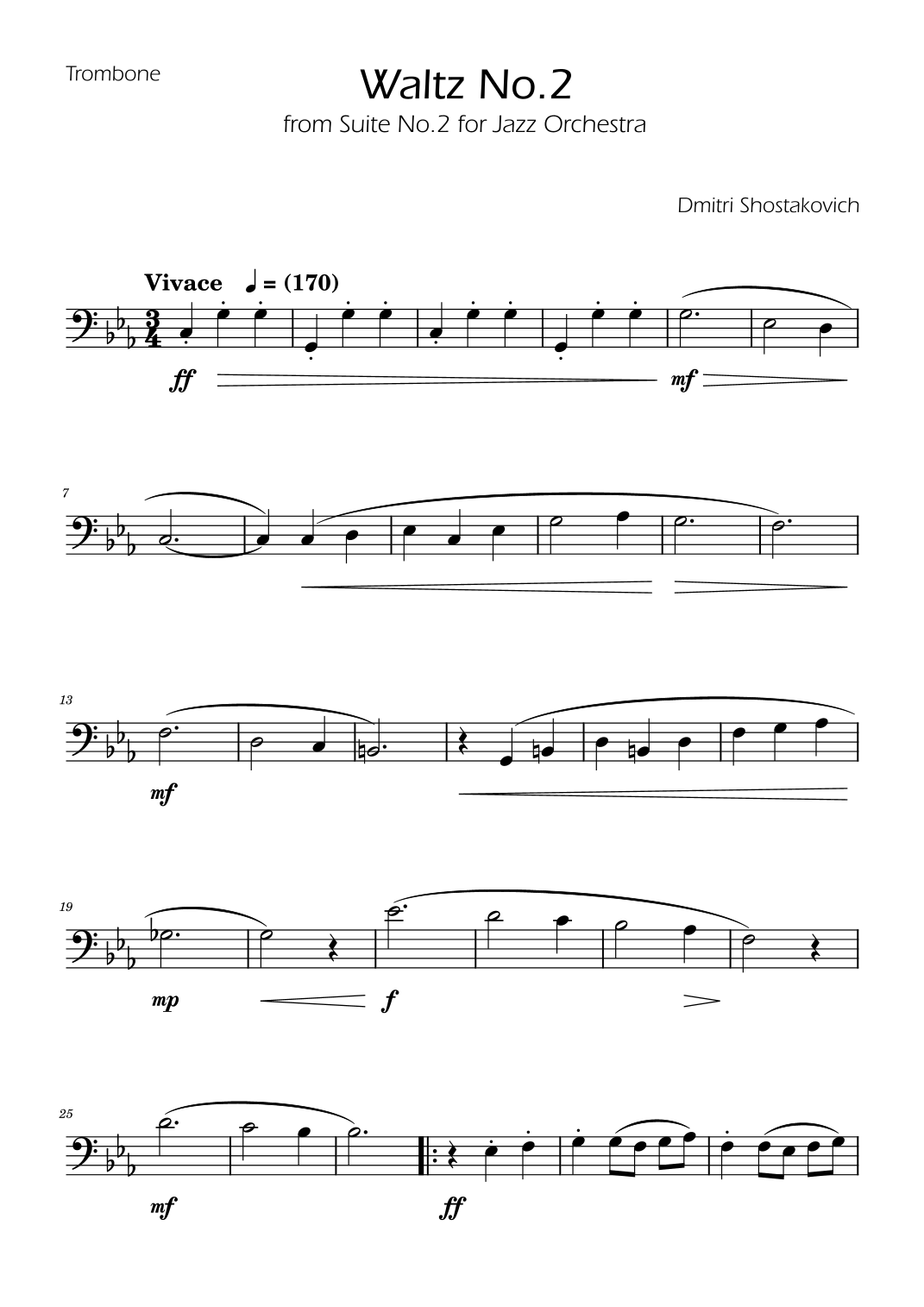 Dmitri Shostakovich Second Waltz Trombone solo (arr. Ygor Nunes