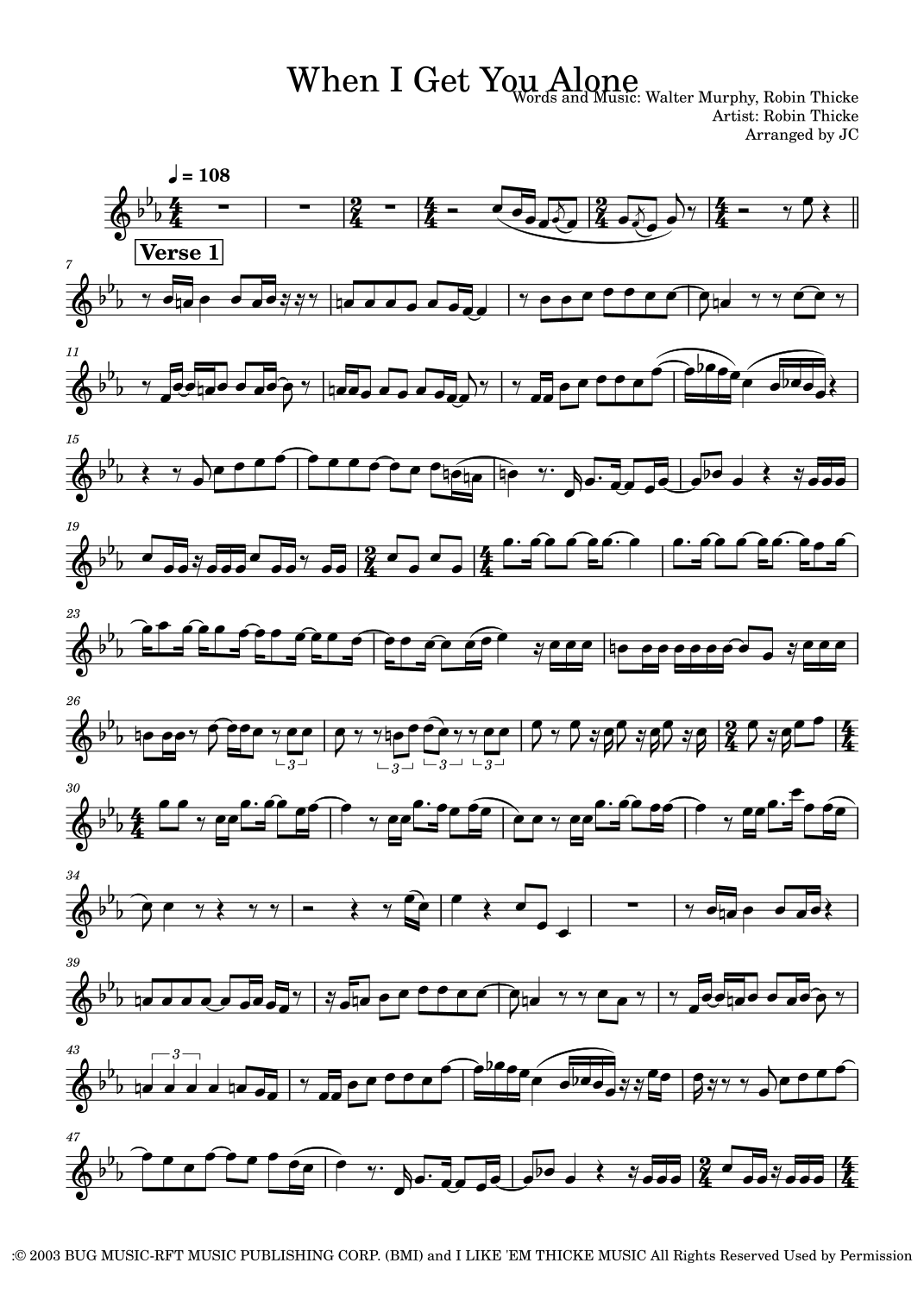 When I Get You Alone (arr. JC) by Robin Thicke Sheet Music for Violin ...