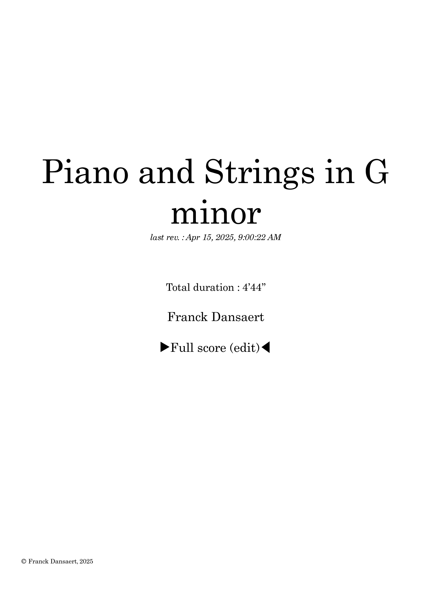 Piano and Strings in G minor - 仅总谱 (Franck Dansaert Full Orchestra) - 预览
