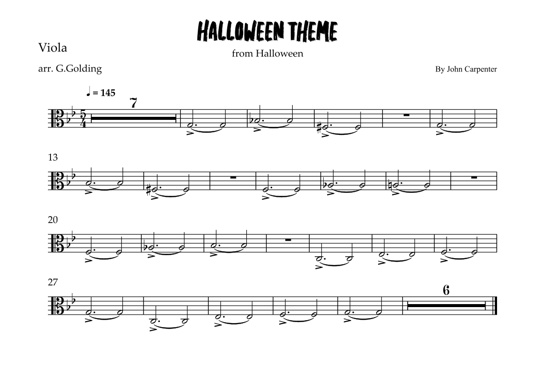 Halloween Theme (arr. G.Golding) Partituras | John Carpenter | Viola solo