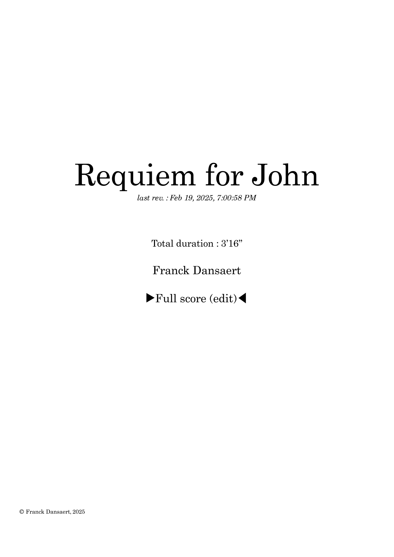 Requiem for John - Score Only by Franck Dansaert Full Orchestra