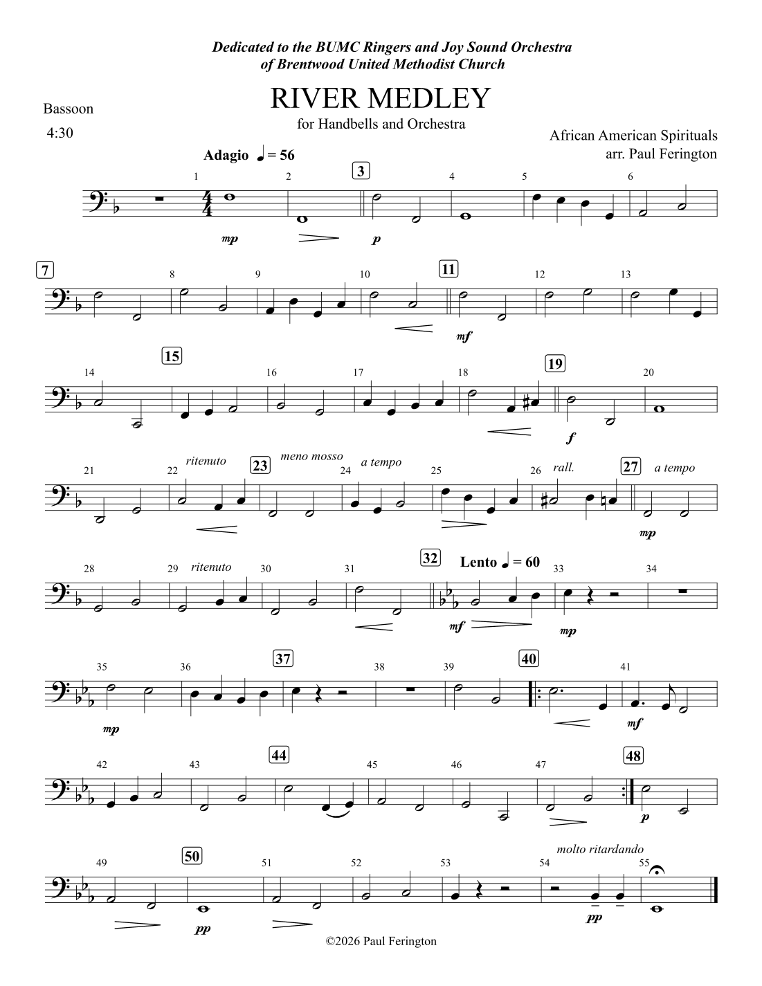 RIVER MEDLEY Orchestral Parts to accompany Hand Bells (arr. Paul Ferington) by American Spirituals Full Orchestra(手铃伴奏管弦乐分谱)- 预览