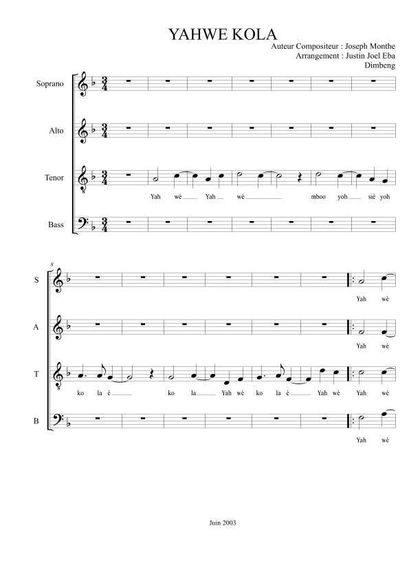 Yahwe Kola (arr. Justin Dimbeng) Digital Sheet Music