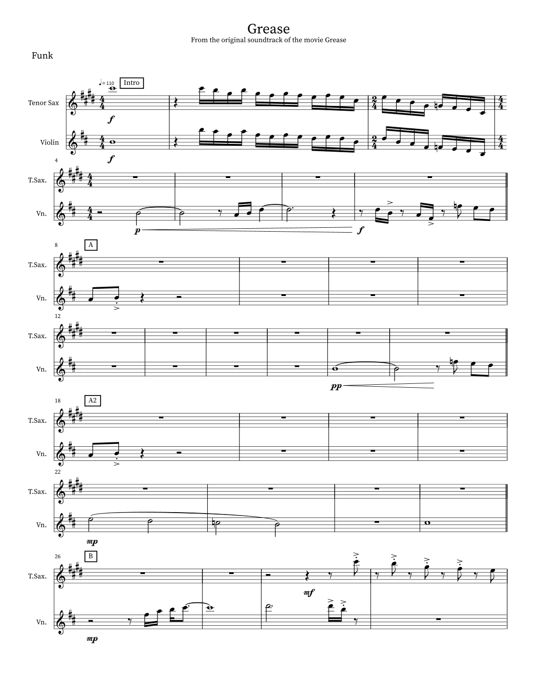 Grease (arr. Miguel Matt Rivero) by Frankie Valli Sheet Music for ...